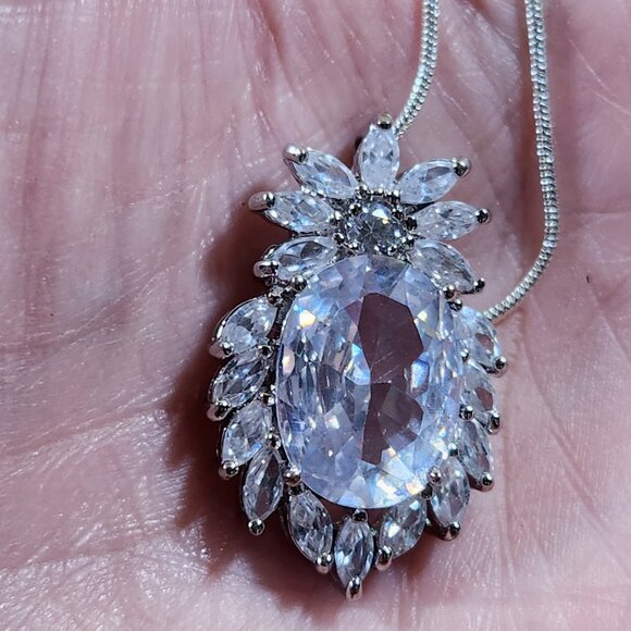 New Womens Crystal Sterling Silver Necklace 18" - Picture 3 of 4